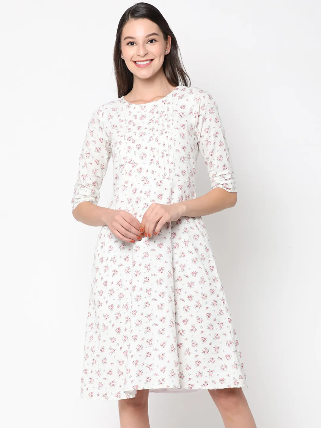 Blooming "Pure Cotton" Pleated Floral Dress