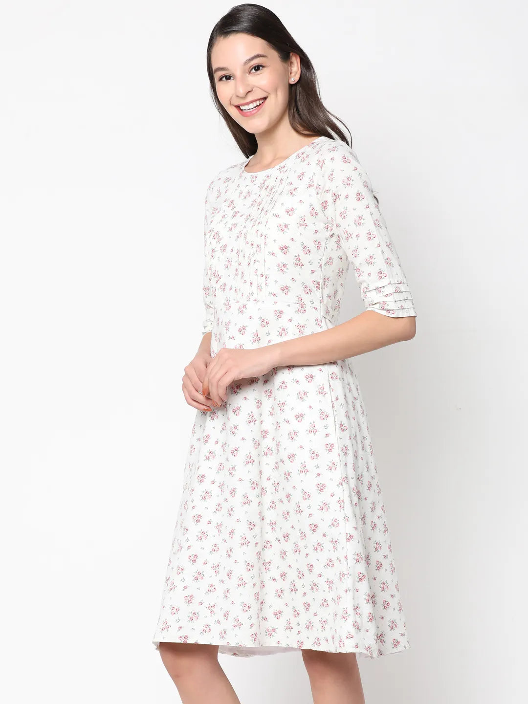 Blooming "Pure Cotton" Pleated Floral Dress