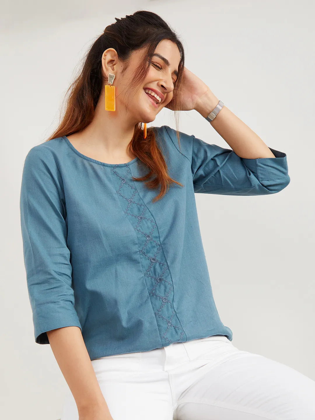 Enrich 'Pure Cotton' Embroidered Top