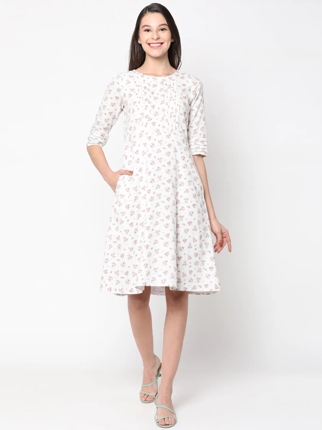 Blooming "Pure Cotton" Pleated Floral Dress