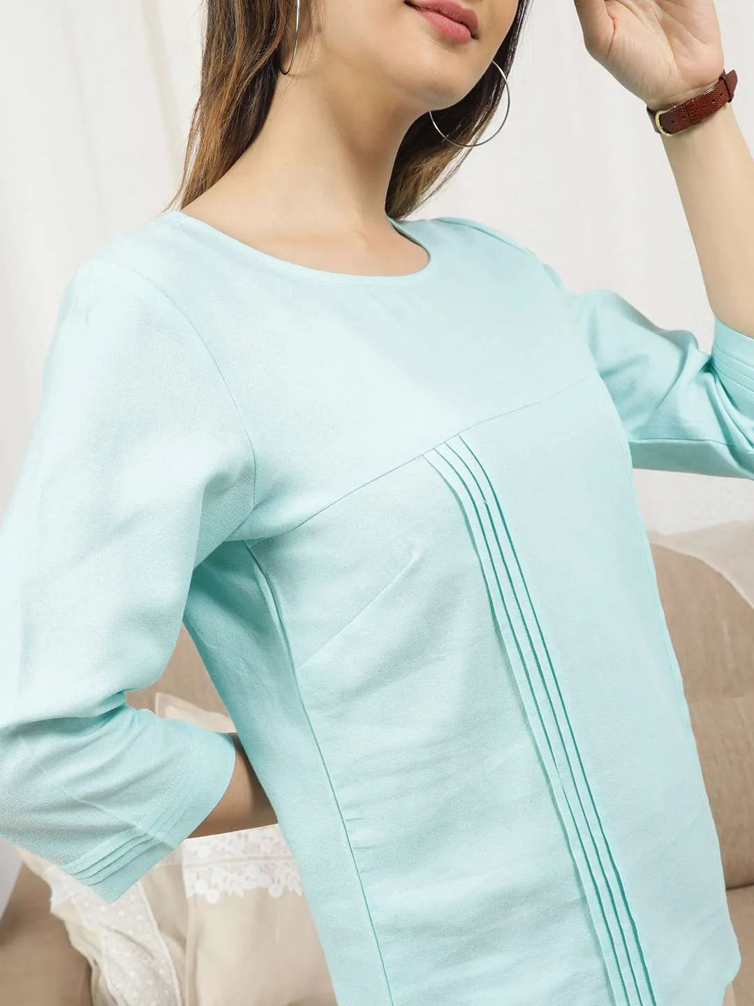 Ocean 'Cotton Crepe" Pleated Front Top