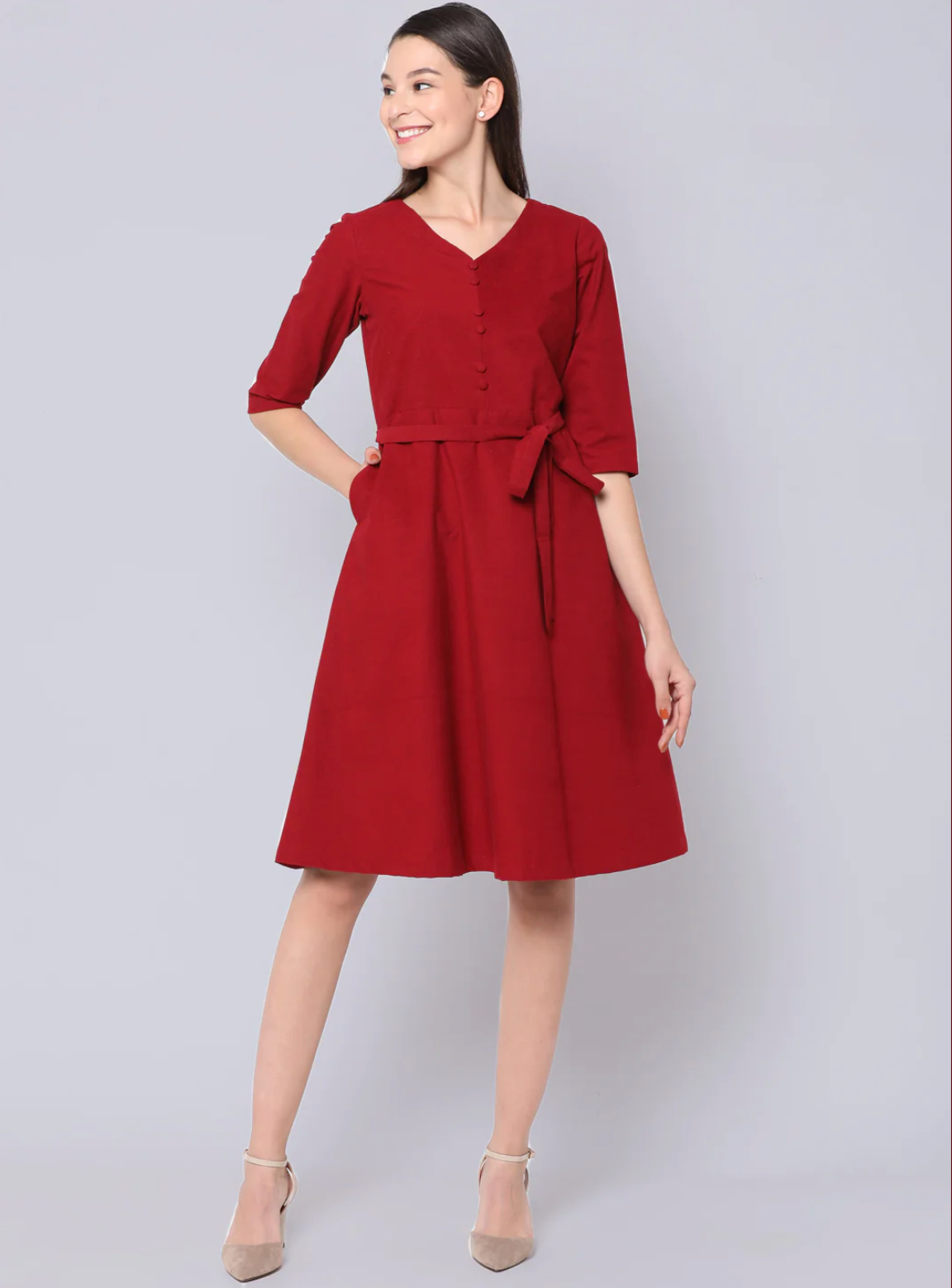 Cherry "Pure Cotton" Fabric Button Dress