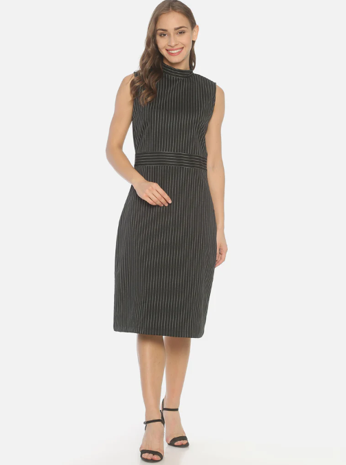 Onyx "Cotton Spandex" Stripes Sleeveless Dress